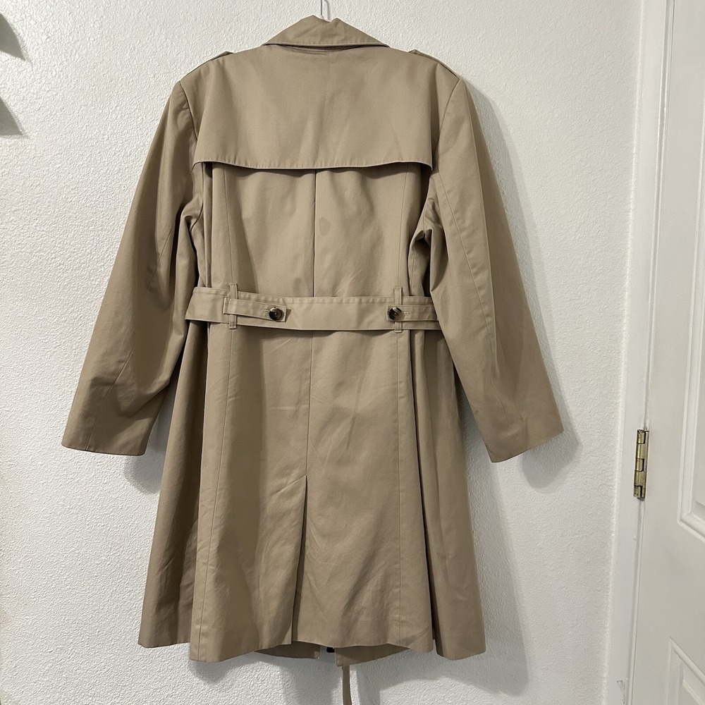 Liz Claiborne New York Double Breasted Trench Coat‎ XL Khaki Belted Minimalist - Picture 4 of 6